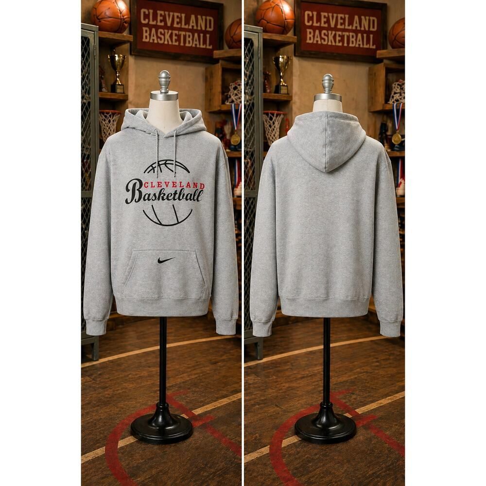 Nike Team Y2K Cleveland Basketball Hoodie XXL Gray Swoosh Pullover Lebron